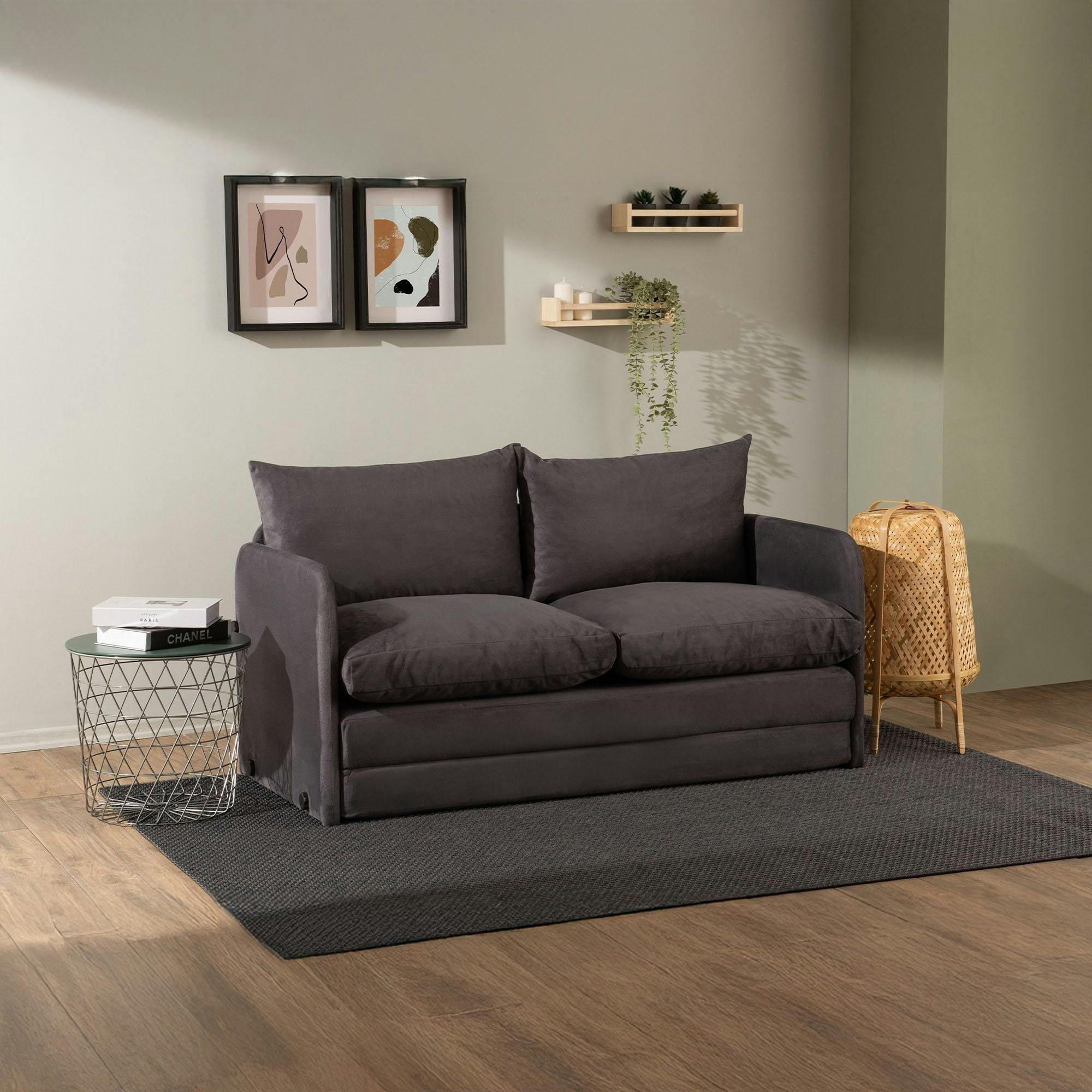 Canapé-lit en tissu gris, 2 personnes 140 cm ORURO