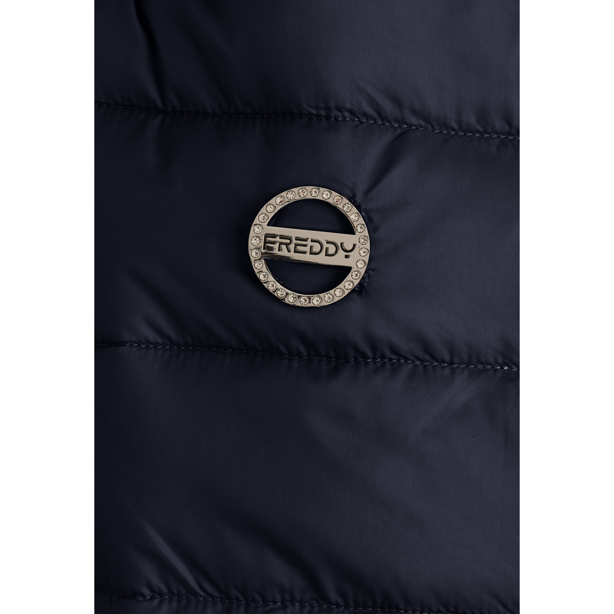 Piumino donna con cappuccio bordato e finitura lucida