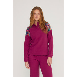 Pigiama donna folk in pile con collo a quattro bottoni Noidinotte
