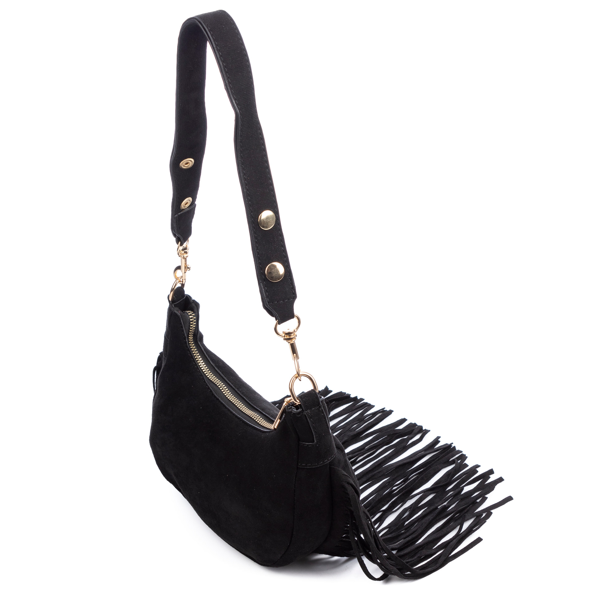 Ateleta bolso bandolera de piel auténtica gamuza, con flecos.