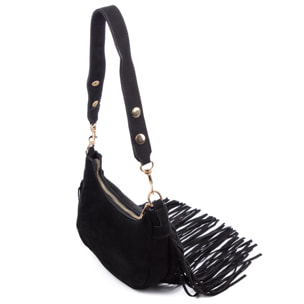 Ateleta bolso bandolera de piel auténtica gamuza, con flecos.