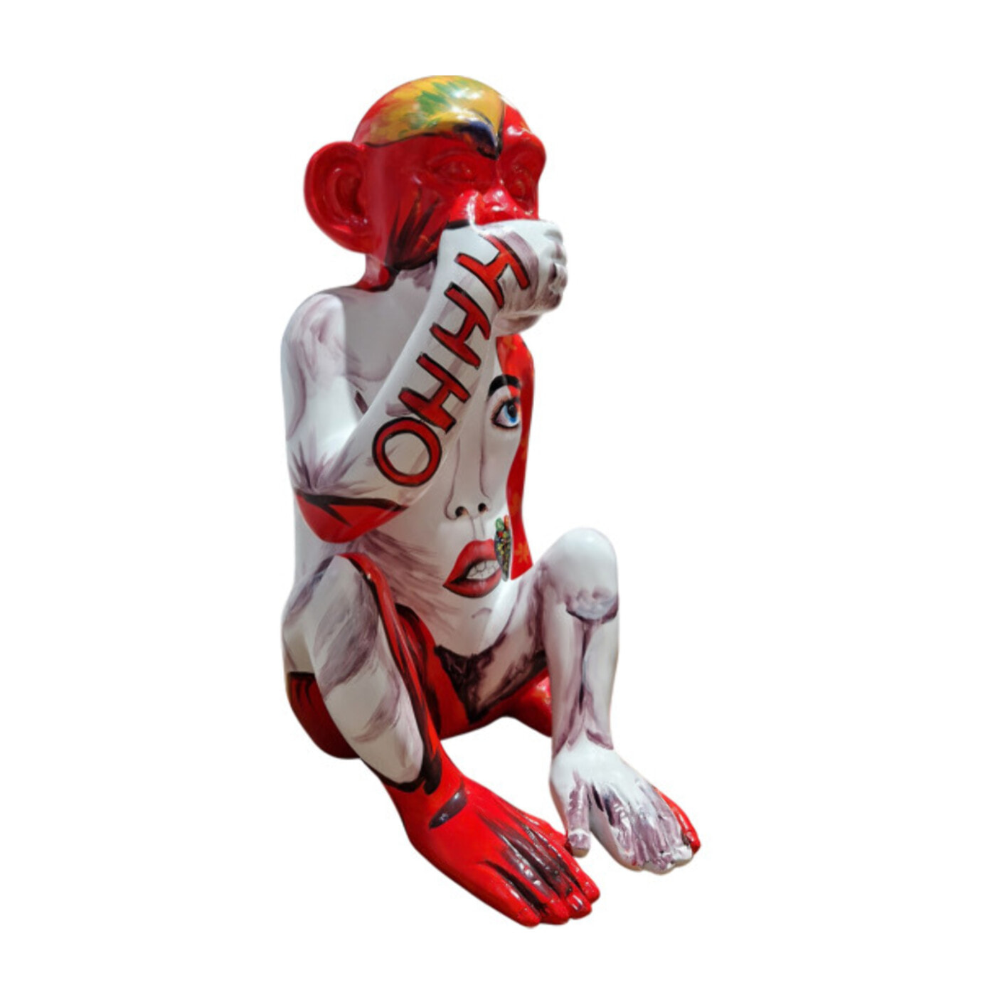 Statue singe rouge assis en résine H39cm - MARLIN