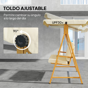 Balancín de Jardín Exterior con Toldo Ajustable de 3 Plazas Columpio de Jardín Exterior con Cojines y Estructura con Veta de Madera Carga 330 kg 195x120x170 cm Beige