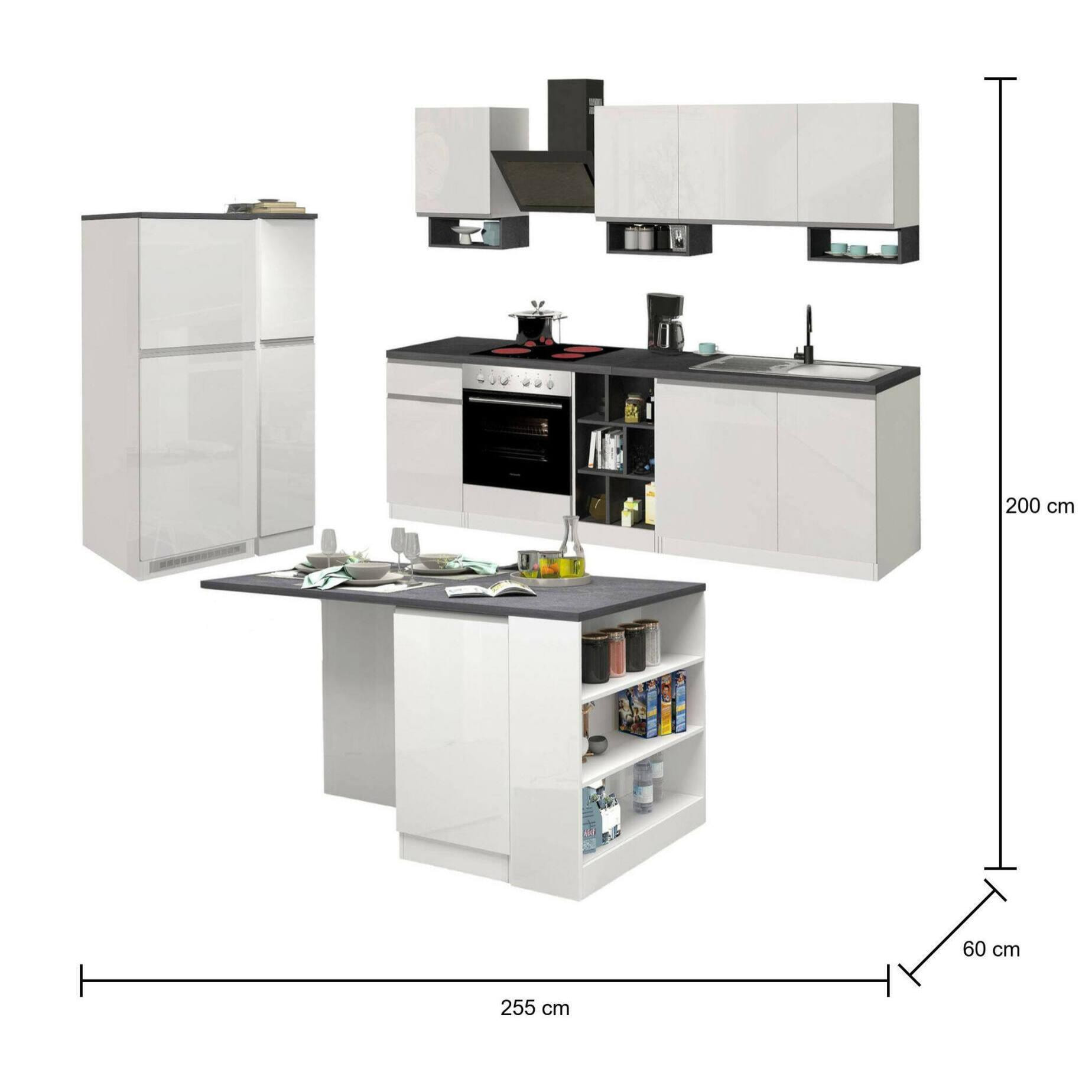 Cucina completa Dantenucc, Set da cucina modulabile, Cucina componibile con più elementi, 100% Made in Italy, Bianco lucido e Ardesia