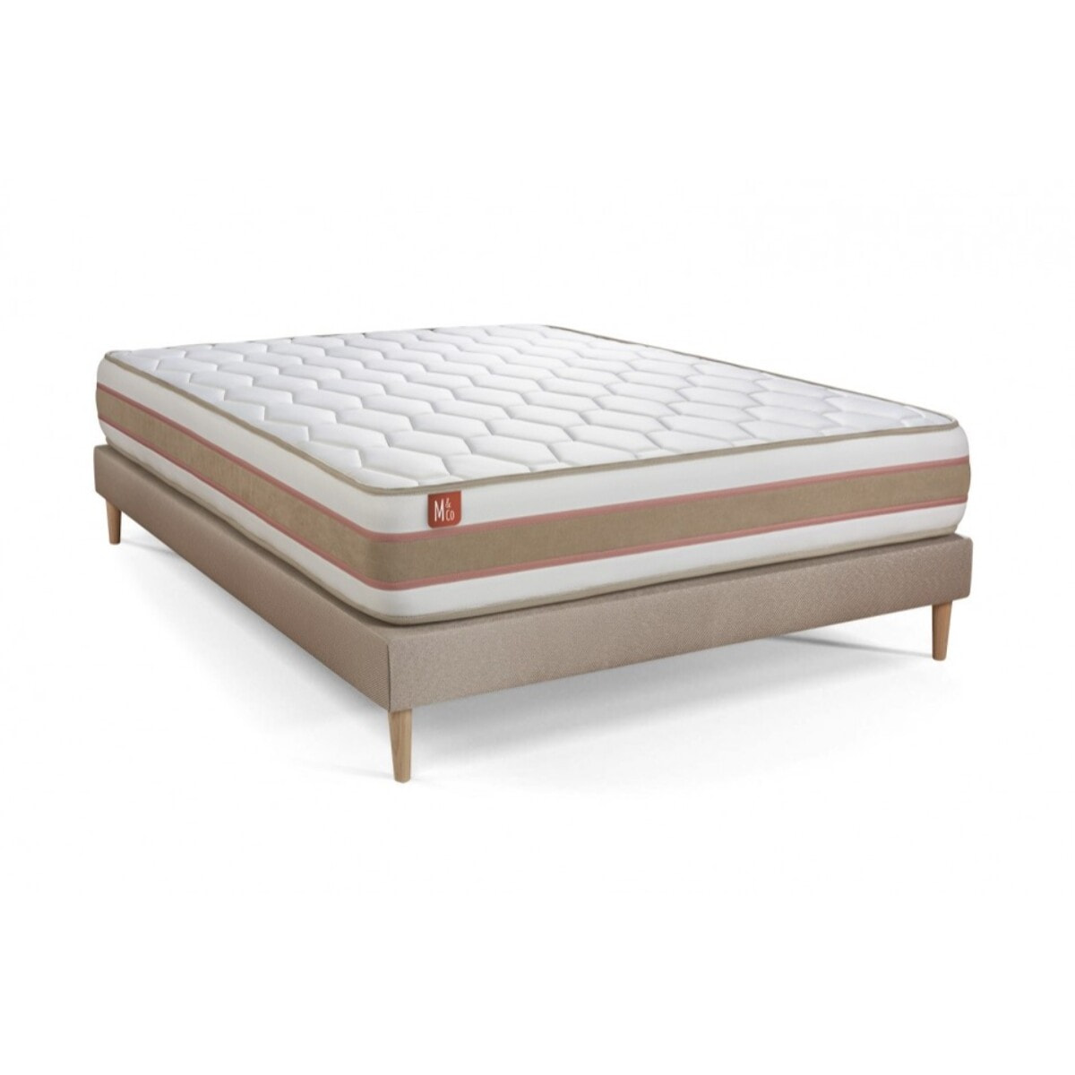 Pack matelas LE DÉLICAT - Ressorts ensachés + Mémoire de forme - Ep. 26 + sommier kit Beige