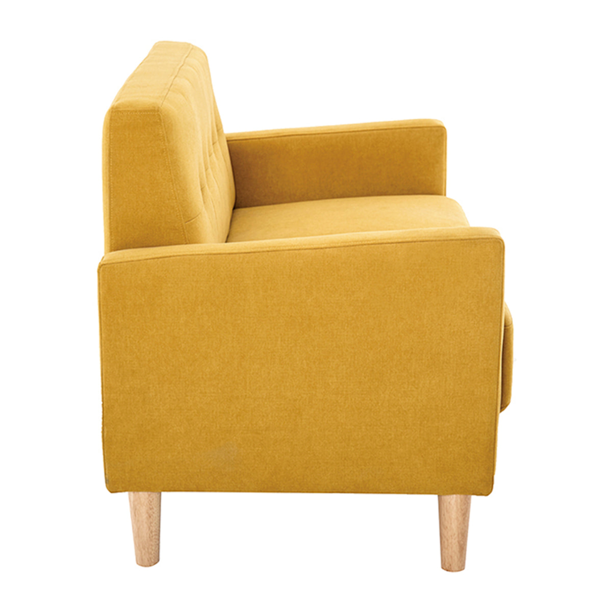Canapé scandinave 2 places en tissu effet velours jaune moutarde et bois clair MOON
