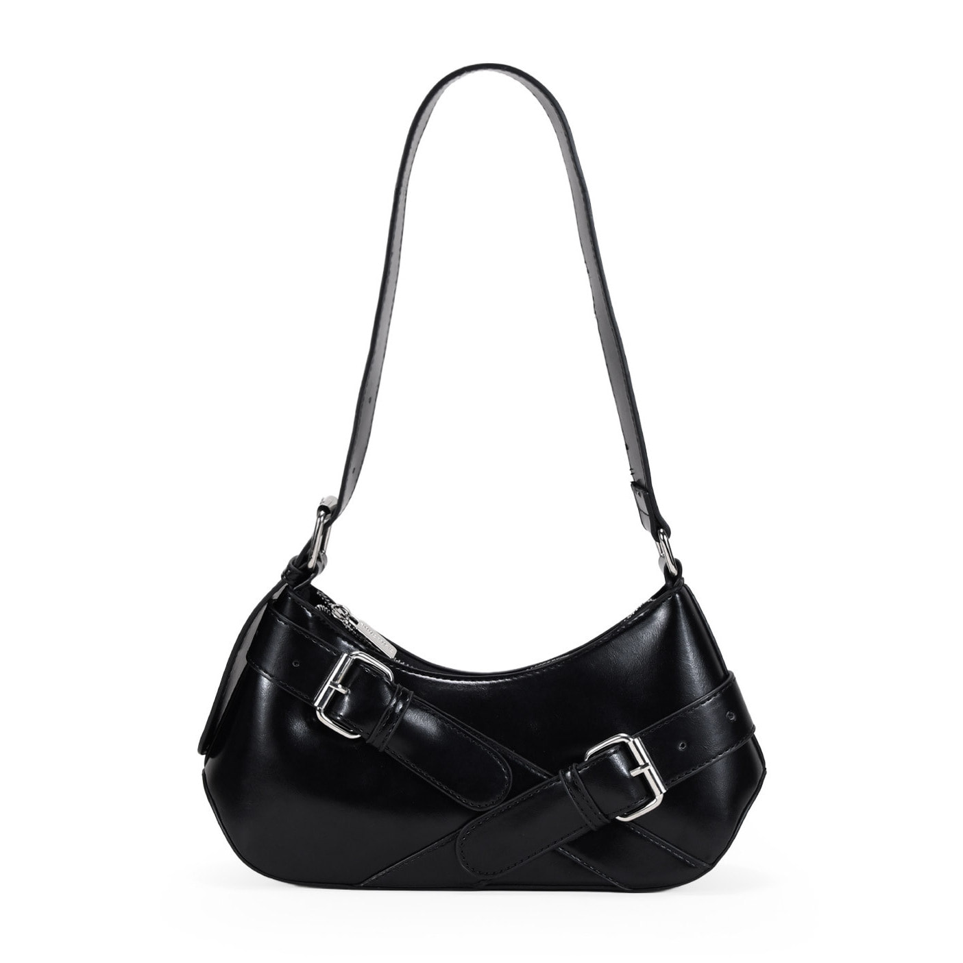 Bolso de hombro negro con cinturones