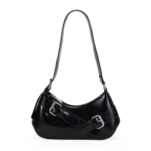 Bolso de hombro negro con cinturones