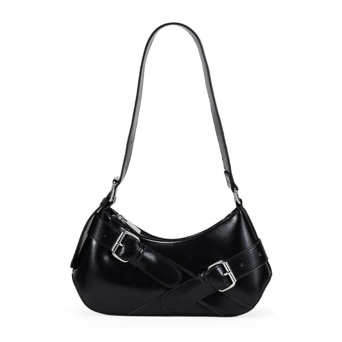 Bolso de hombro negro con cinturones