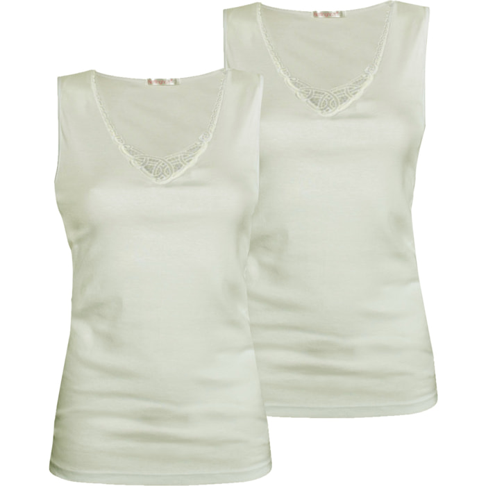 2 Canottiere Intime da Donna Spalla Larga Nottingham Art. NOTVDVL1, Bianco