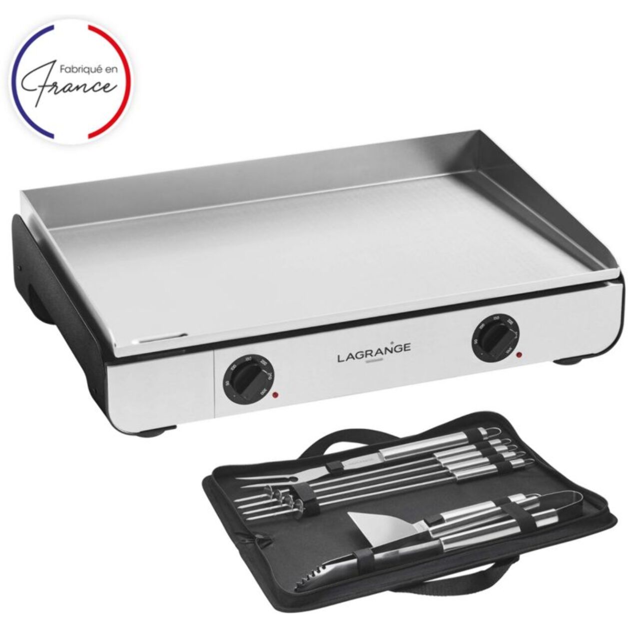 Plancha électrique LAGRANGE Pro 65L noir 2 brûleurs à poser, 65x40 cm + kit d'accessoires
