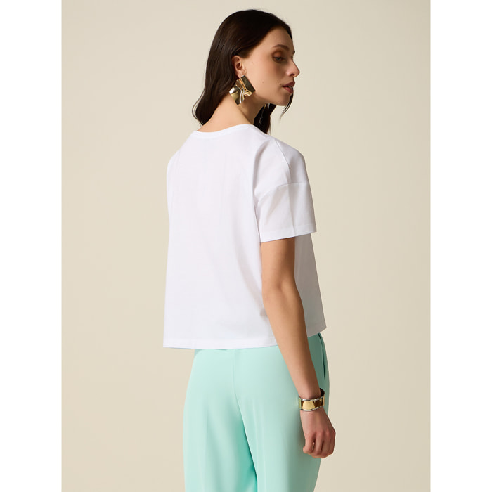 Oltre - T-shirt con applicazioni floreali - Bianco