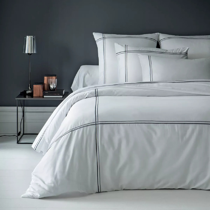 Housse de couette satin de coton jeu d'unis blanc Palais chic gris