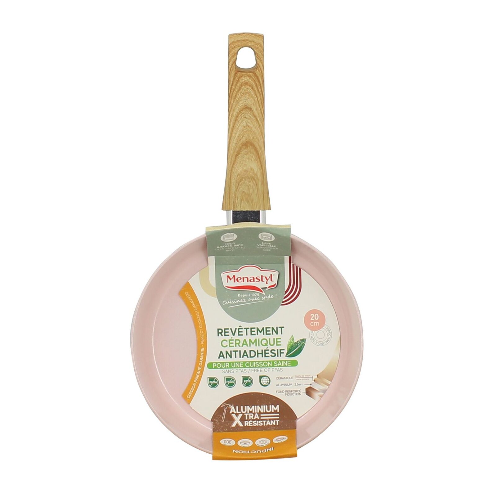 Poêle en revêtement céramique 20cm rose - tous feux COLORAMA