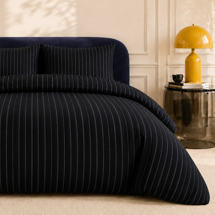 Parure housse de couette 100% percale de coton rayures verticales - LOYD
