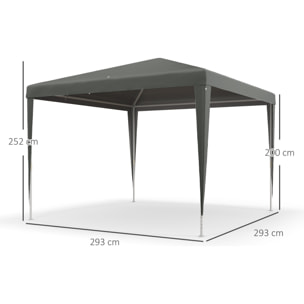 Carpa Desmontable 3x3 m Cenador Pabellón de Jardín con 4 Orificios de Drenaje y Marco de Acero Anti-UV Gazebo para Terraza Patio Exterior Camping Gris