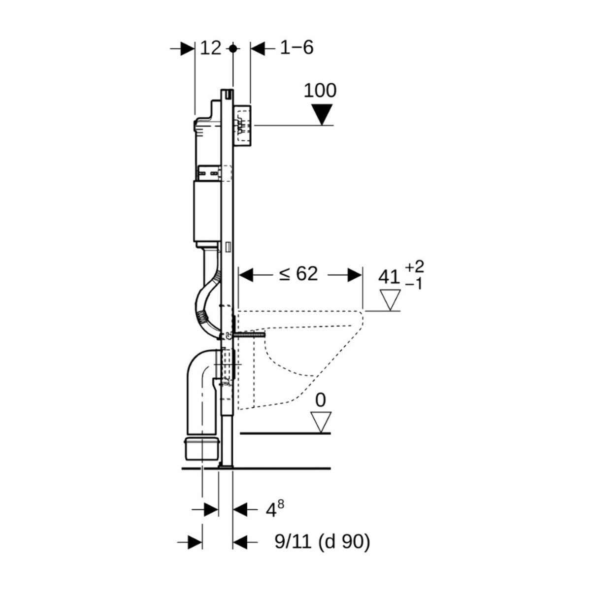 Geberit Delta Pack bâti-support Duofix 112cm + Plaque de commande Delta01, Blanche + Fixations murales (111.154.11.2)