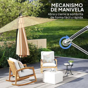 Parasol Excéntrico Ø 290 cm Sombrilla de Jardín con Base Cruzada Manivela Funda para Sombrilla y Cuerda de Viento Anti-UV 50+ Sombrilla para Terraza Patio Caqui