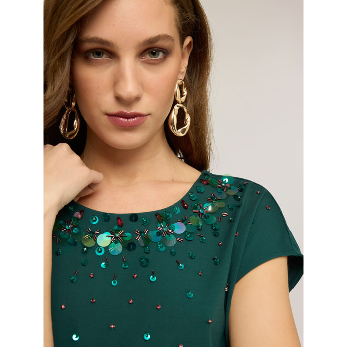 Motivi - T-shirt con ricamo di paillettes - Verde