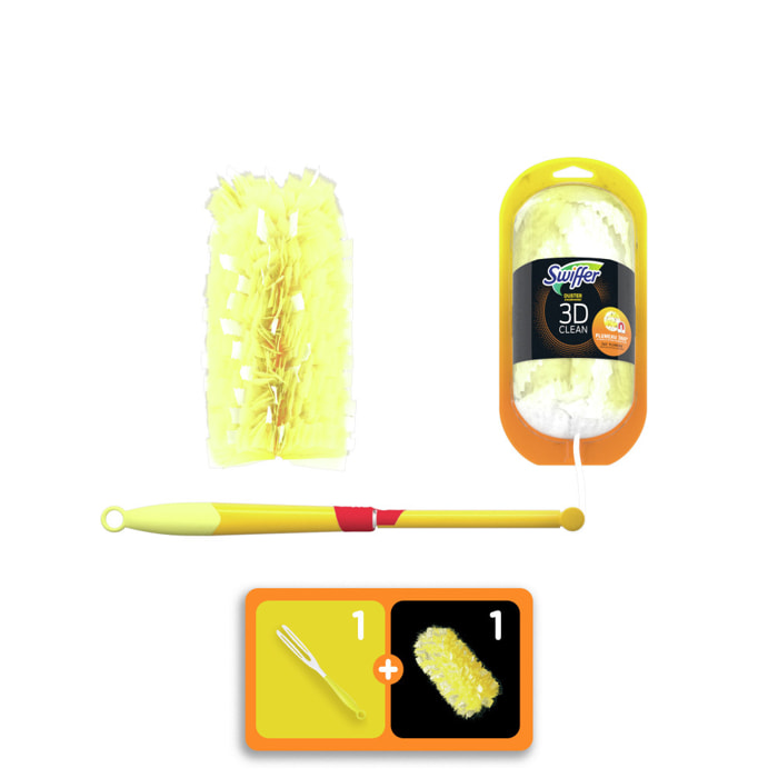 Kit de démarrage Swiffer Duster 3D Clean : 1 Manche XXL Et 1 Recharge