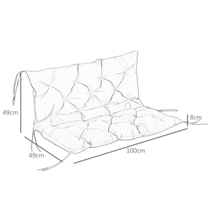 Cojín para Banco con Respaldo Cojín de Palet de 2 Plazas Cojín de Columpio Cojín de Jardín con 6 Cordones de Fijación 100x98x8 cm Negro