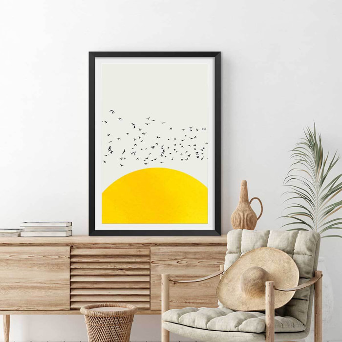 Affiche dessin ""1000 oiseaux"" Affiche + cadre en bois - Noir