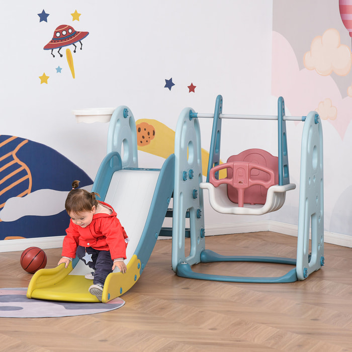 Tobogán Infantil con Columpio y Canasta Baloncesto 3 en 1 para Niños de +18 Meses con Asiento Ajustable Centro de Actividades para Interior y Exterior 150x190x100 cm Multicolor