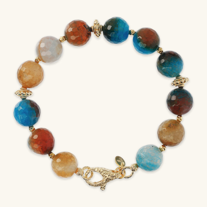 Bracciale con Pietra Naturale Agata Multicolore ed Elementi Golden