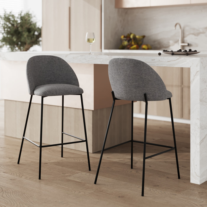 Lot de 2 chaises pour îlot central 66 cm en tissu chiné gris foncé - Karl