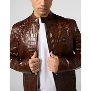 PHILIPP PLEIN Leather Moto Jacket Cocco