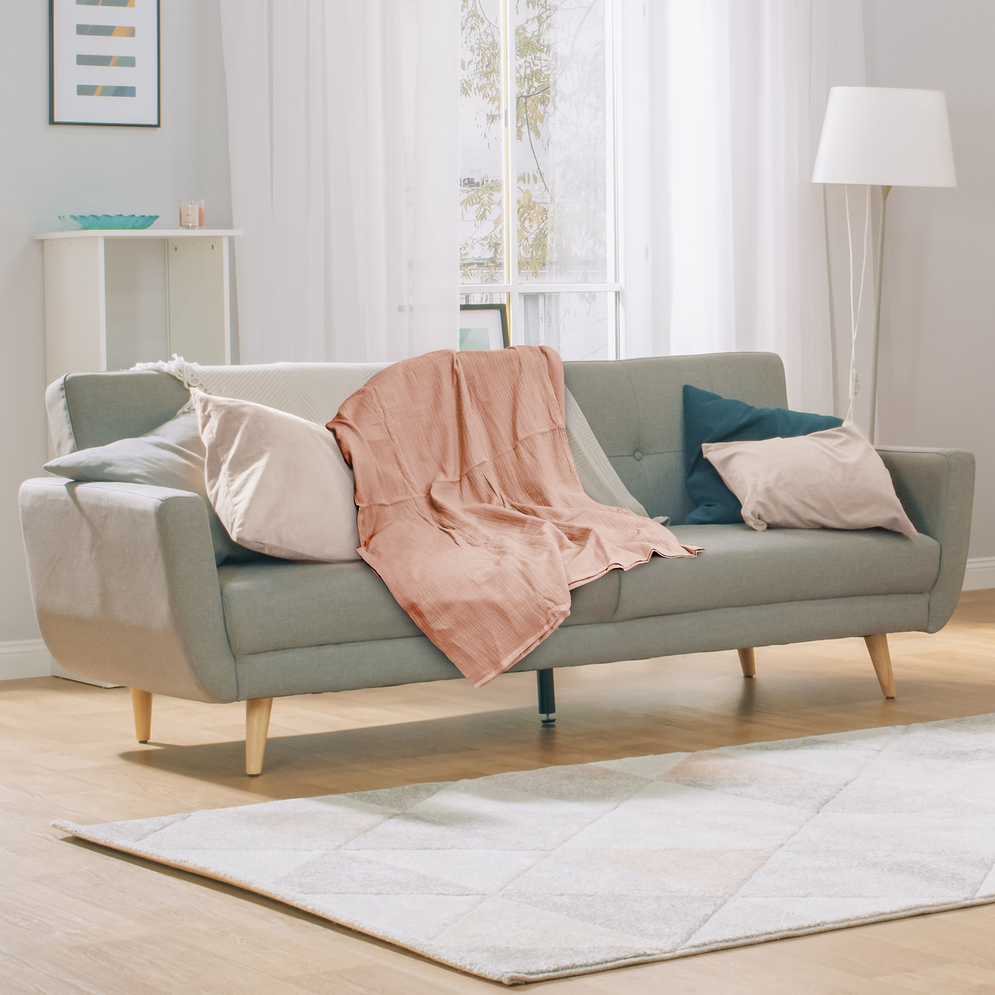 Plaid - HOME DECO FACTORY - Litchi - Gaze de coton - Rose