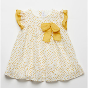 VESTIDO PUNTOS NARANJOS CON VOLANTES NARANJAS Y LAZOS