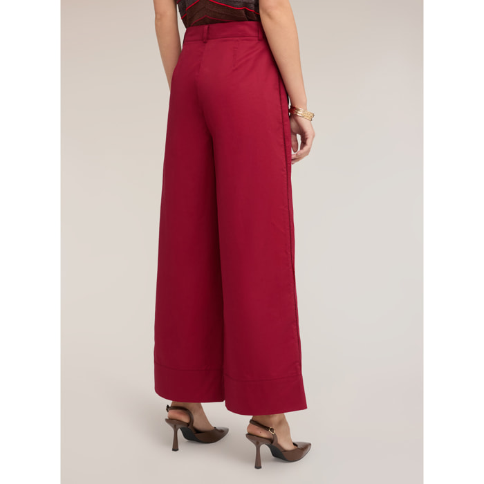 Motivi - Pantalones cropped de sarga de algodón - Rojo