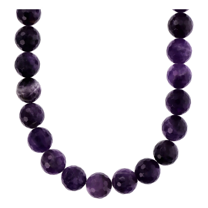 Collana Girocollo con Sfere di Pietra Naturale Ametista Viola in Argento 925 placcato Rodio