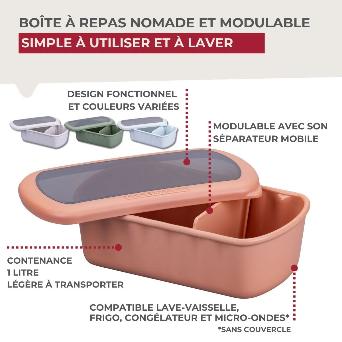 Lot Lunchbox Terracotta & Bleue avec Set de 3 boîtes à sauce Fackelmann Storage