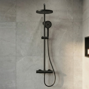 Colonne de douche XXL 250 avec mitigeur thermostatique, Douchette 3 jets, noir mat (SATSSTKEC)