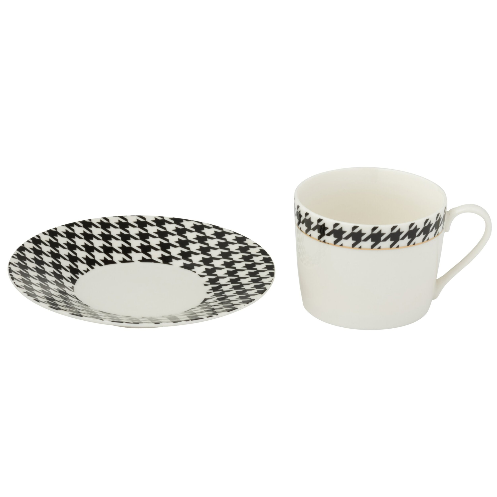 J-Line tasse + sous-tasse Pied-Poule - porcelaine - blanc/noir  - boite de 4