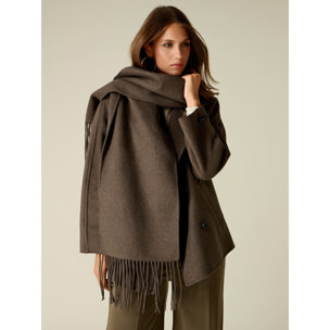 Oltre - Cappotto corto misto lana con sciarpa - Marrone