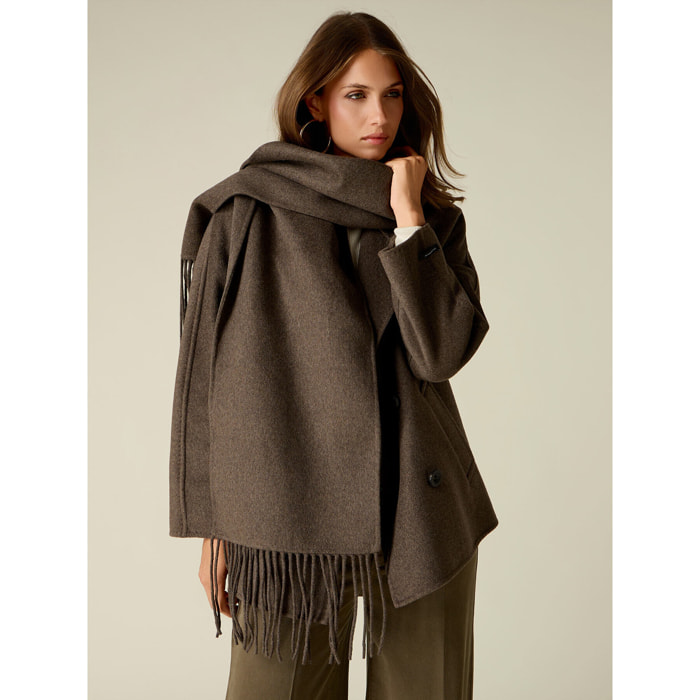 Oltre - Cappotto corto misto lana con sciarpa - Marrone