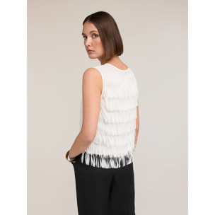 Motivi - Top de georgette con flecos - Blanco