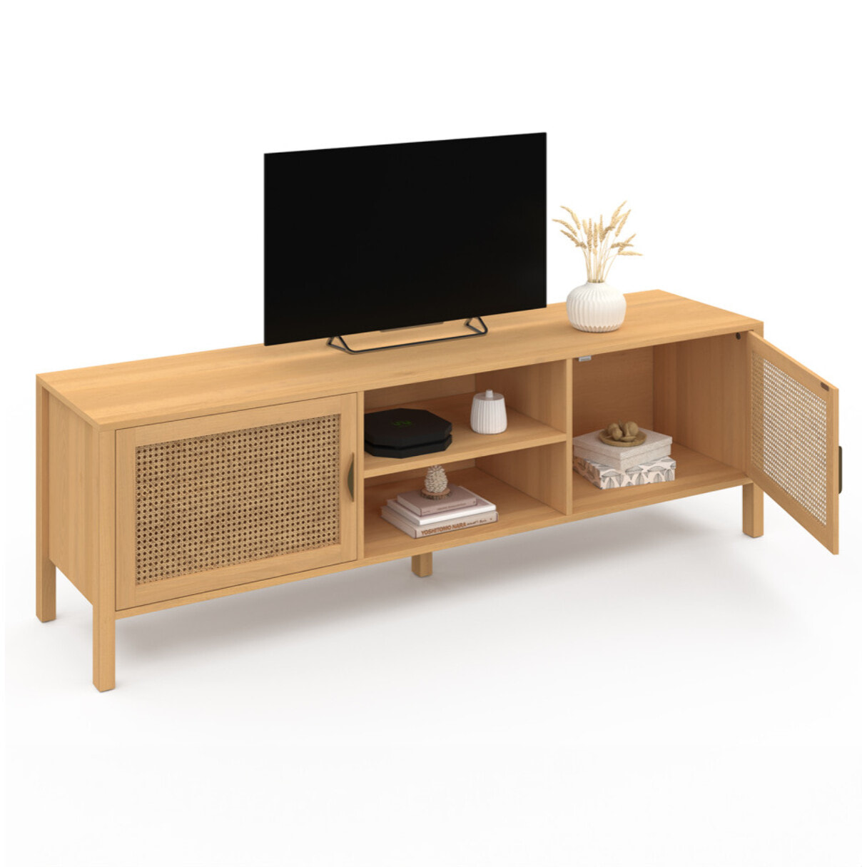 Meuble TV en cannage Eve 2 portes L160cm