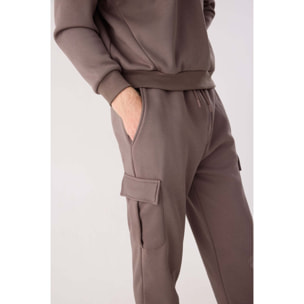 Pantalón deportivo hombre cargo afelpado con cintura ajustable marrón