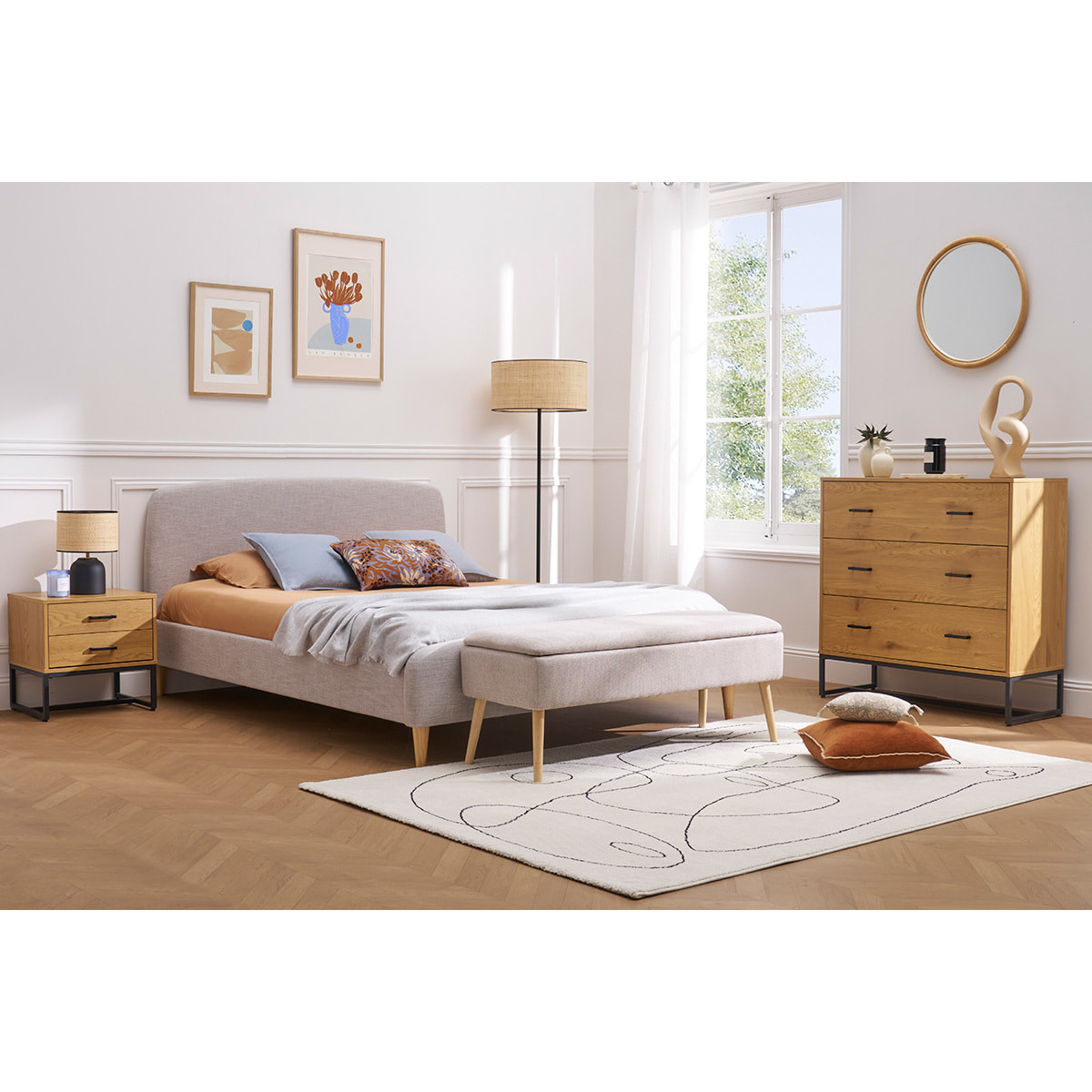 Lit 2 places 140x200 cm en tissu gris NIELS