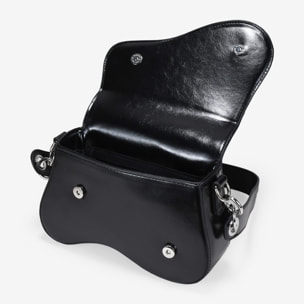 Bolso de hombro negro con solapa
