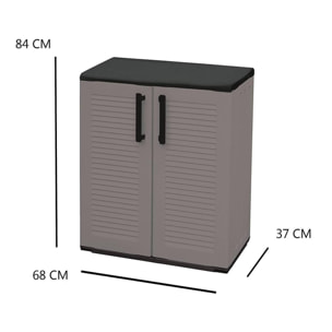 Mobiletto multiuso da esterno o interno, Armadio basso a 2 ante e 1 ripiano in polipropilene, Mobile 100% Made in Italy, cm 68x37h84, colore Grigio