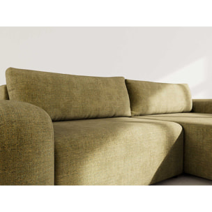 Rebecca - canapé d'angle droit 4 places convertible avec coffre en velours texturé - Vert Olive