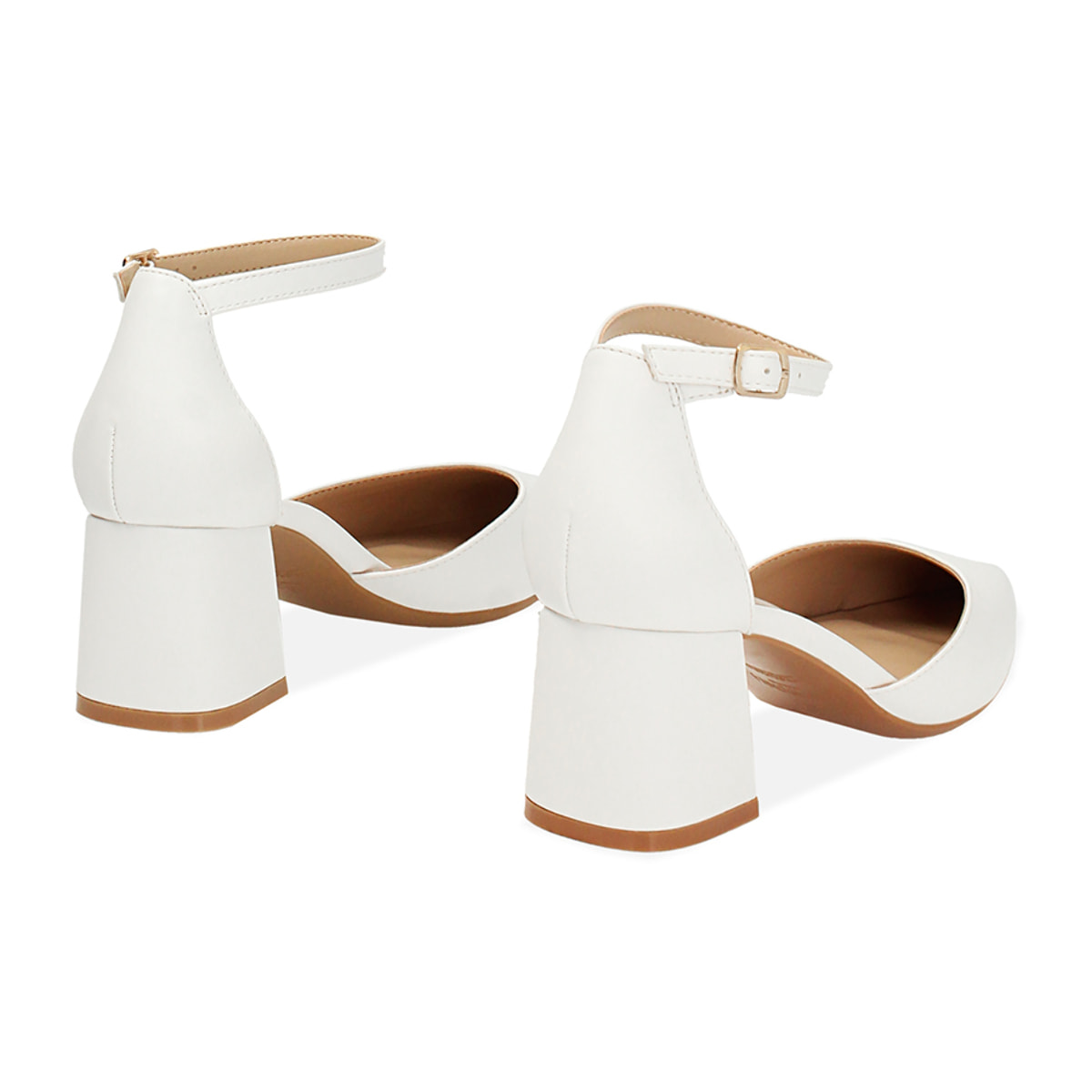 Décolleté open shank donna bianche, tacco largo 6,5 cm