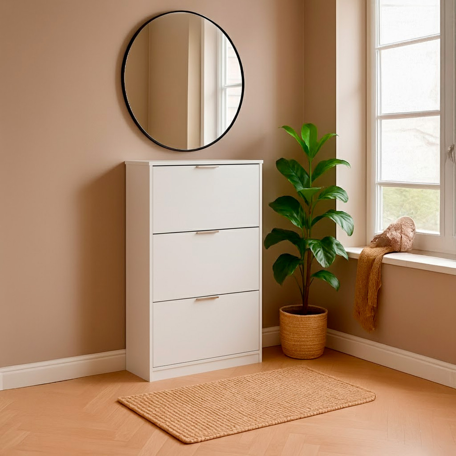 Scarpiera A Ribalta Salvaspazio 3 Ante E 6 Ripiani Mobile Portascarpe Fino A 20 Paia Di Scarpe Ingresso Corridoio Retro Porta 113 x 60 x 22 Cm Bianco
