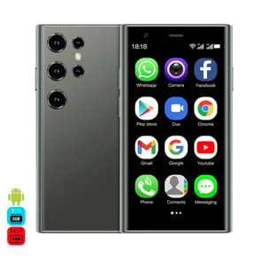 DAM Mini smartphone S23 pro 3G, Android 8.1, 2GB RAM + 16GB. Pantalla 3''.Doble tarjeta SIM. 4,5x1,2x10,2 Cm. Color: Verde Oscuro