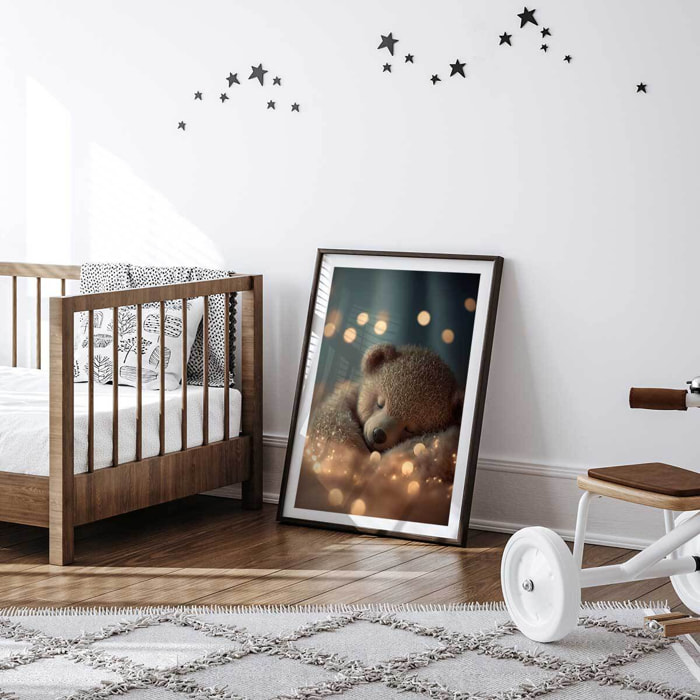 Affiche enfant mon nounours endormi  Affiche + cadre en bois - Noir
